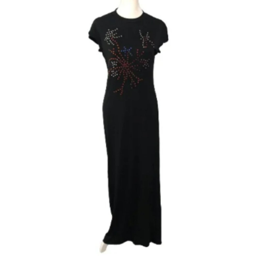 Vintage 1970s Rhinestone Fireworks Maxi Dress